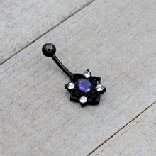 将图片加载到图库查看器,Purple Clear Gem Black Scrolling Hearts Belly Ring