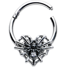 Load image into Gallery viewer, 16G 3/8 Clear CZ Gem Heart of Spider Hinged Segment Ring