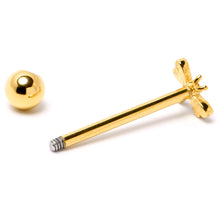 Load image into Gallery viewer, Clear Gem Gold Tone Flying Dragonfly Barbell Tongue Ring