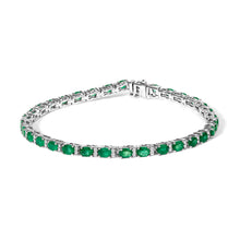 Load image into Gallery viewer, 14K White Gold Alternating Oval Green Emerald and Diamond Tennis Bracelet