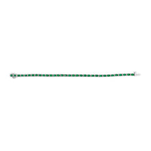 Load image into Gallery viewer, 14K White Gold Alternating Oval Green Emerald and Diamond Tennis Bracelet