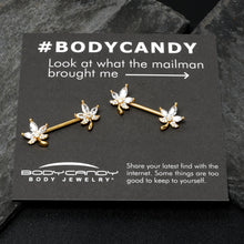 Load image into Gallery viewer, 14G 3/4 Clear CZ Gem Gold Tone Pot Leaf Barbell Nipple Ring Set