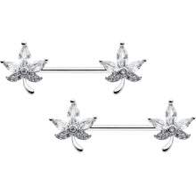 Load image into Gallery viewer, 14G 3/4 Clear CZ Gem Pot Leaf Barbell Nipple Ring Set