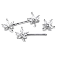 Load image into Gallery viewer, 14G 3/4 Clear CZ Gem Pot Leaf Barbell Nipple Ring Set