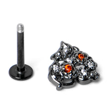 Load image into Gallery viewer, 16G 5/16 Red Clear CZ Gem Black Floral Heart Labret Monroe Tragus