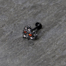Load image into Gallery viewer, 16G 5/16 Red Clear CZ Gem Black Floral Heart Labret Monroe Tragus