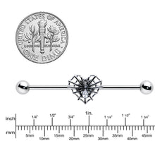 Load image into Gallery viewer, 14G Clear CZ Gem Heart of Spider Industrial Barbell 38mm