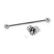 Load image into Gallery viewer, 14G Clear CZ Gem Heart of Spider Industrial Barbell 38mm