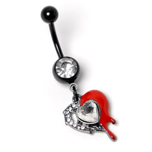 Load image into Gallery viewer, Clear Gem Black Bleeding Heart Dangle Belly Ring
