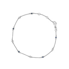 Load image into Gallery viewer, 14K White Gold Alternating Blue Sapphire and White Diamond Bezel Station Chain Bracelet (I-J Color, SI2-I1 Clarity) - 8" Inches