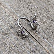 Load image into Gallery viewer, Purple CZ Gem Open Dragonfly Spiral Twister Belly Ring
