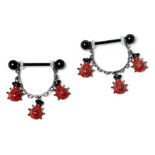 将图片加载到图库查看器,14G 9/16 Black Classic Ladybug Dangle Nipple Ring Set