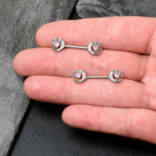 将图片加载到图库查看器,14G 9/16 Pink CZ Gem Heart Web Moon Barbell Nipple Ring Set