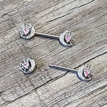 将图片加载到图库查看器,14G 9/16 Pink CZ Gem Heart Web Moon Barbell Nipple Ring Set
