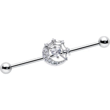 Load image into Gallery viewer, 14G Clear CZ Gem Heart Web Moon Industrial Barbell 38mm