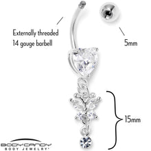 Load image into Gallery viewer, Clear CZ Gem Heart For Butterfly Dangle Belly Ring