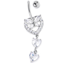 Load image into Gallery viewer, Clear CZ Gem Butterfly Hearts of Love Dangle Belly Ring