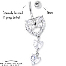 Load image into Gallery viewer, Clear CZ Gem Butterfly Hearts of Love Dangle Belly Ring