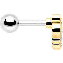 Load image into Gallery viewer, 16G 1/4 Aurora Gem Golden Crown Deluxe Cartilage Tragus Earring