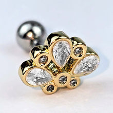 Load image into Gallery viewer, 16G 1/4 Clear Gem Golden Crown Deluxe Cartilage Tragus Earring