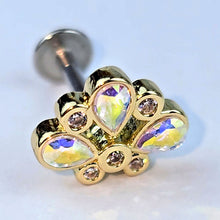 Load image into Gallery viewer, 16G 1/4 Aurora Gem Golden Crown Deluxe Labret
