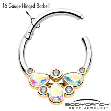 Load image into Gallery viewer, 16G 3/8 Aurora Gem Golden Crown Deluxe Hinged Segment Ring