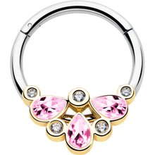 将图片加载到图库查看器,16G 3/8 Pink Gem Golden Crown Deluxe Hinged Segment Ring