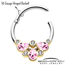 将图片加载到图库查看器,16G 3/8 Pink Gem Golden Crown Deluxe Hinged Segment Ring