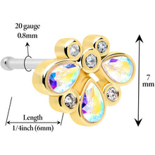 Load image into Gallery viewer, 20G 1/4 Aurora Gem Golden Crown Deluxe Nose Bone