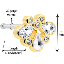将图片加载到图库查看器,20G 1/4 Clear Gem Golden Crown Deluxe Nose Bone