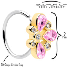 Load image into Gallery viewer, 20G 5/16 Pink Gem Golden Crown Deluxe Nose Hoop