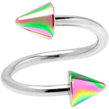 Load image into Gallery viewer, 16G 3/8 Rainbow Cone Ends Spiral Twister Eyebrow Ring