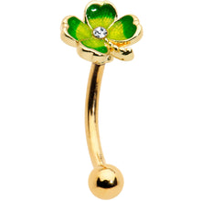 Load image into Gallery viewer, 16G 5/16 Clear Gem Gold Tone Lucky Shamrock Curved Eyebrow Ring