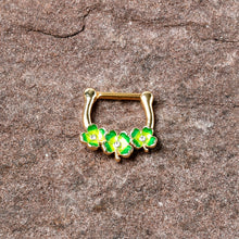 Load image into Gallery viewer, 16G 5/16 Clear Gem Gold Tone Lucky Shamrock Cartilage Clicker