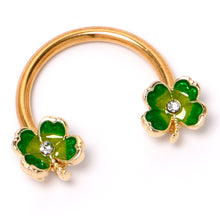 Load image into Gallery viewer, 16G 3/8 Clear Gem Gold Hue Lucky Shamrock Horseshoe Circular Barbell
