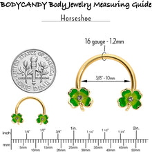 Load image into Gallery viewer, 16G 3/8 Clear Gem Gold Hue Lucky Shamrock Horseshoe Circular Barbell