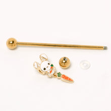 Load image into Gallery viewer, 14G Gold Tone Cutie Easter Bunny Dangle Industrial Barbell 38mm