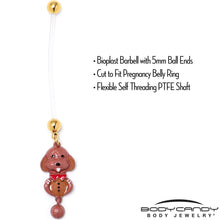 将图片加载到图库查看器,Brown Dog Red Bow Dangle PTFE Pregnancy Belly Ring