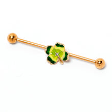 Load image into Gallery viewer, 14G Clear Gem Gold Tone Lucky Shamrock Industrial Barbell 38mm