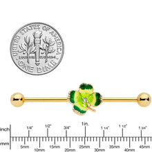Load image into Gallery viewer, 14G Clear Gem Gold Tone Lucky Shamrock Industrial Barbell 38mm