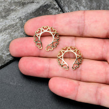 Load image into Gallery viewer, Gold Tone Filigree Hearts Clip On Fake Nipple Ring Set
