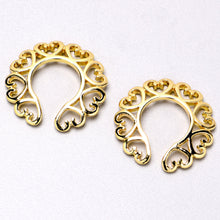 Load image into Gallery viewer, Gold Tone Filigree Hearts Clip On Fake Nipple Ring Set