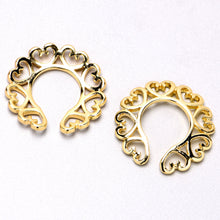 Load image into Gallery viewer, Gold Tone Filigree Hearts Clip On Fake Nipple Ring Set