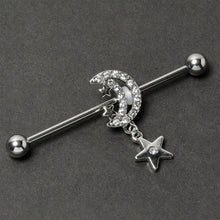 将图片加载到图库查看器,14G Clear CZ Gem Moon Dangle Star Industrial Barbell 38mm