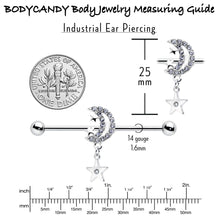 将图片加载到图库查看器,14G Clear CZ Gem Moon Dangle Star Industrial Barbell 38mm