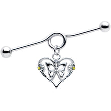 Load image into Gallery viewer, 14G Yellow CZ Gem Heart Flower Butterfly Project Bar 38mm