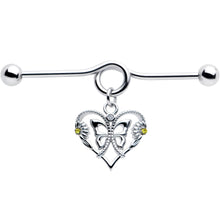 Load image into Gallery viewer, 14G Yellow CZ Gem Heart Flower Butterfly Project Bar 38mm
