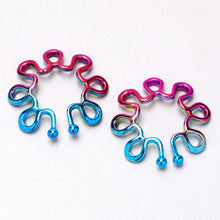 将图片加载到图库查看器,Rainbow Trippy Flower Clip On Fake Nipple Ring Set