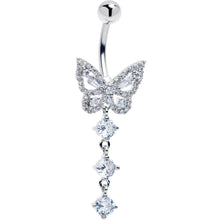 Load image into Gallery viewer, Clear Gem Dramatic Butterfly Dangle Belly Ring