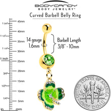 Load image into Gallery viewer, Clear Green Gem Gold Tone Lucky Shamrock Dangle Belly Ring